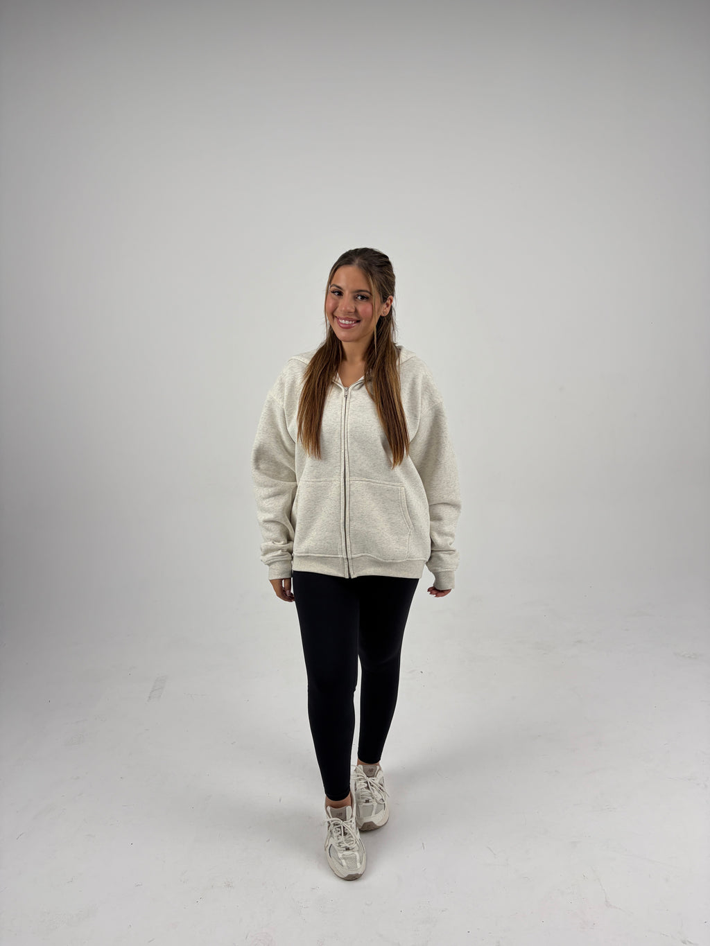 Oversized Zip Hoodie - Oatmeal Grey