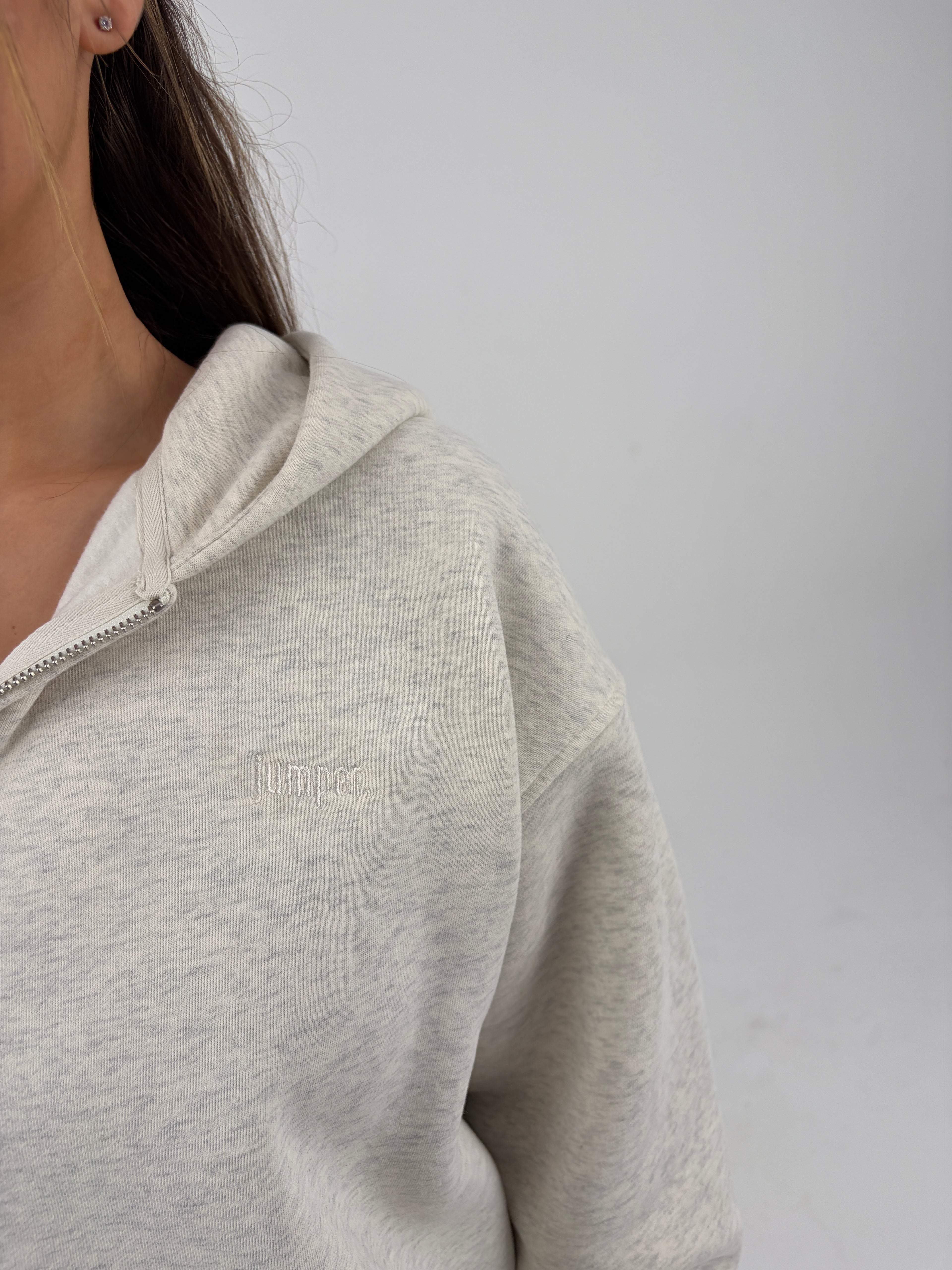 Oversized Zip Hoodie - Oatmeal Grey