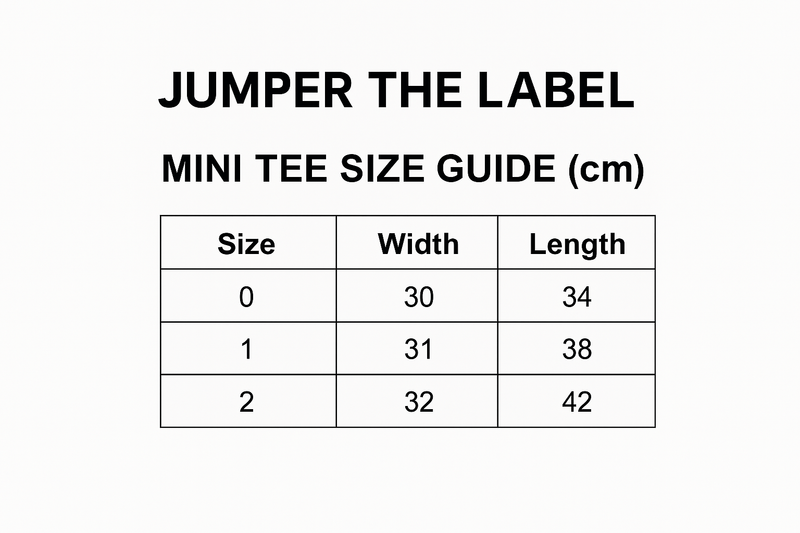 Size chart for Oversized Mini T-Shirts